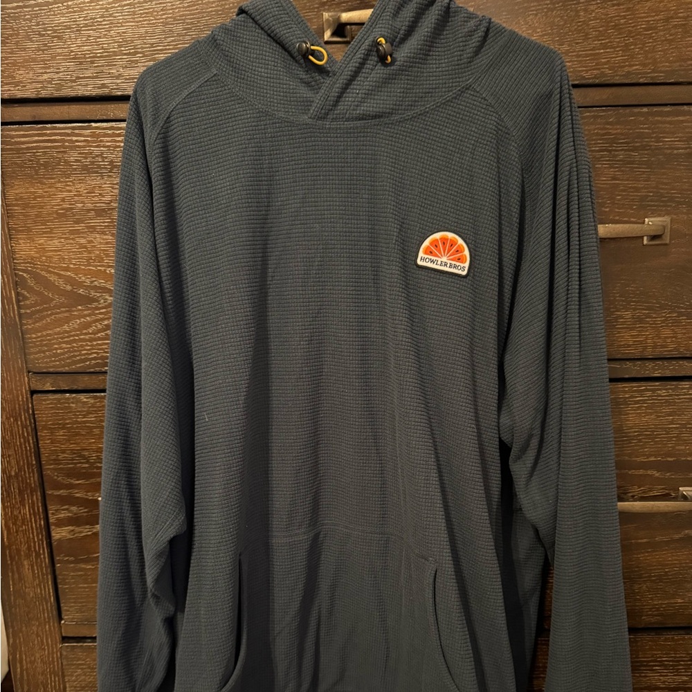 Howler Brothers Navy Textured Hoodie with Orange Logo